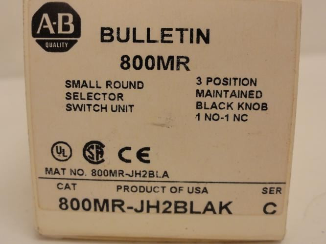 Allen-Bradley 800MR-JH2BLAK; Selector Switch 3-Pos; 10A; 600Vac