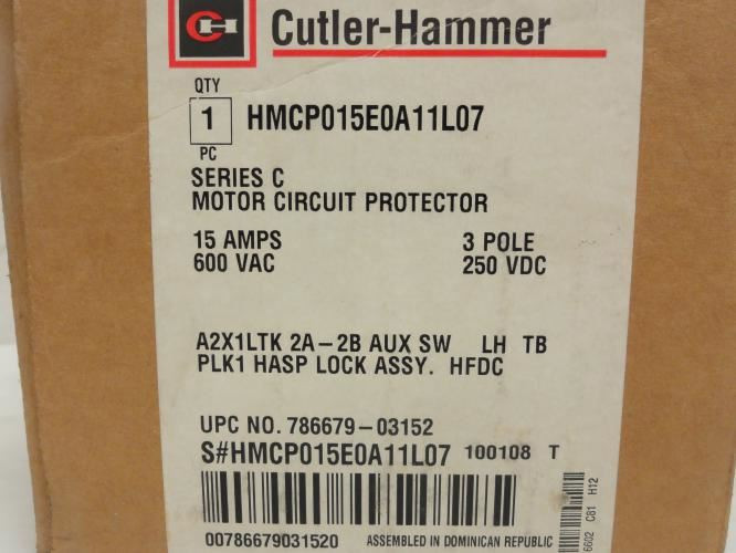 Cutler-Hammer HMCP015E0A11L07; Motor Circuit Protector; 15A