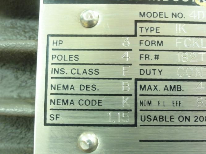 Toshiba 4DA003L1EZFFGD; AC Motor; 3Hp; 4P; 230/460V; 1730Rpm