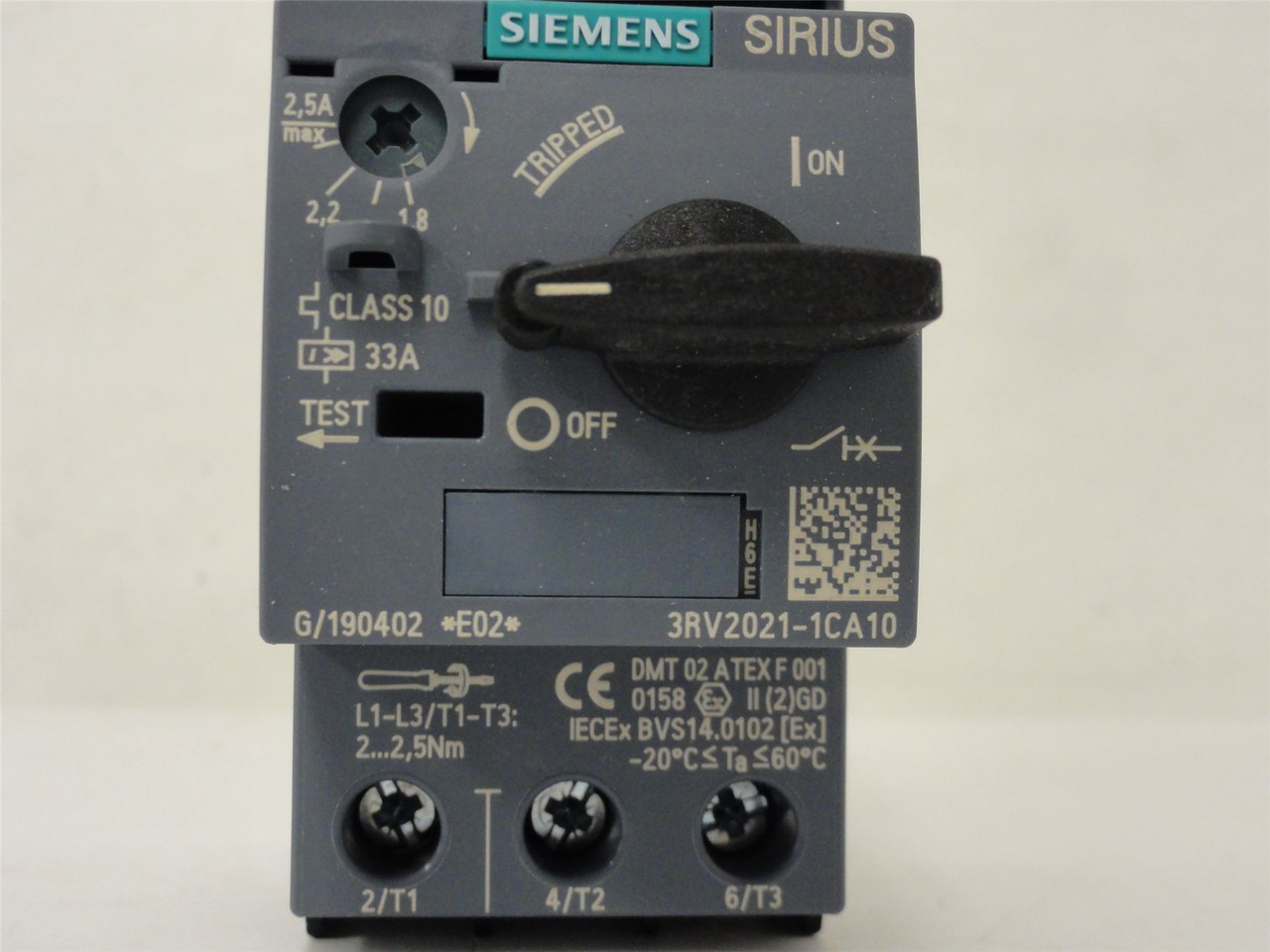 Siemens 3RV2021-1CA10; Manual Starter; 1.8-2.5A; 3Pole