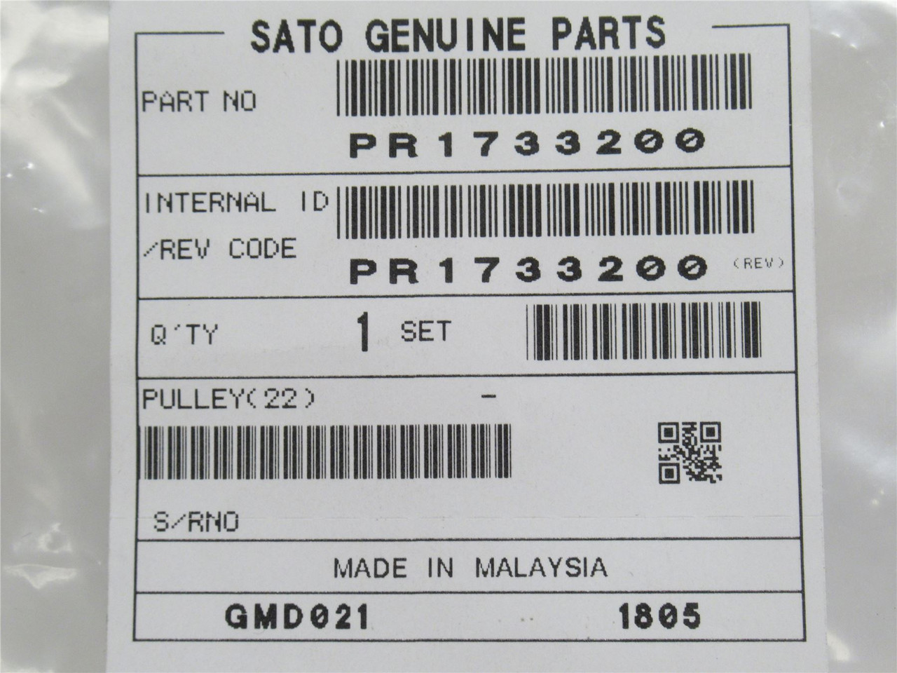 Sato PR1733200; Pulley; 22 Teeth; 6mmID