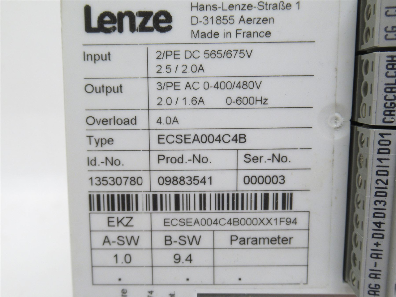 Lenze ECSEA004C4B; Servo Axis Module; Overload: 4A