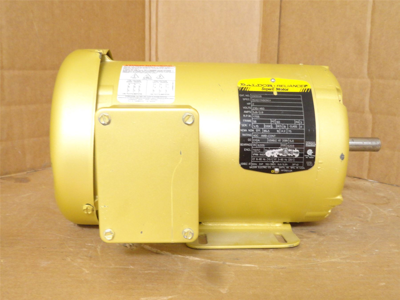 Baldor EM3558; AC Motor 2HP; 208-230/460V; 1755RPM; 3PH