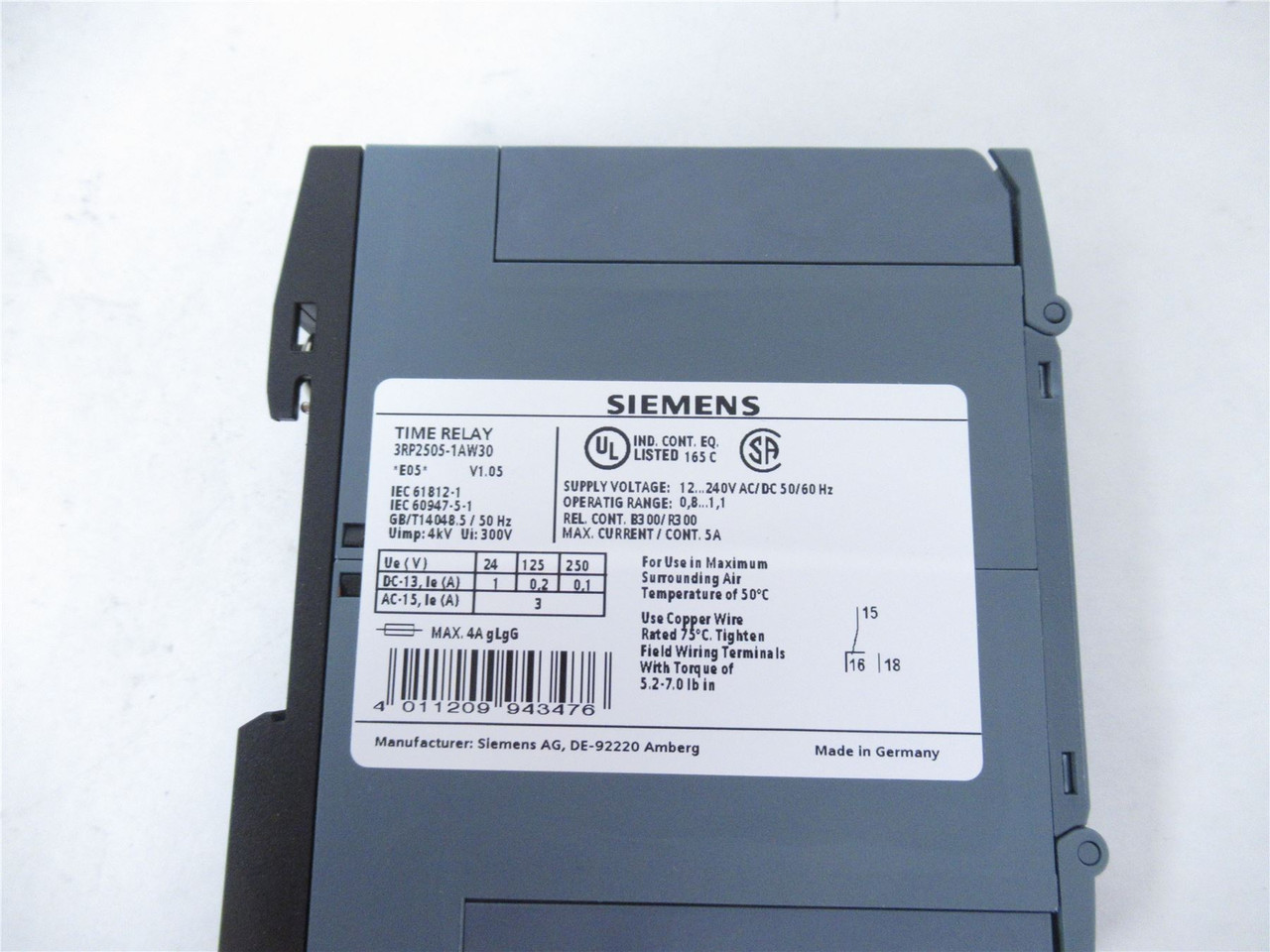 Siemens 3RP2505-1BW30; Time Delay Relay  12-240V; 1.5 A