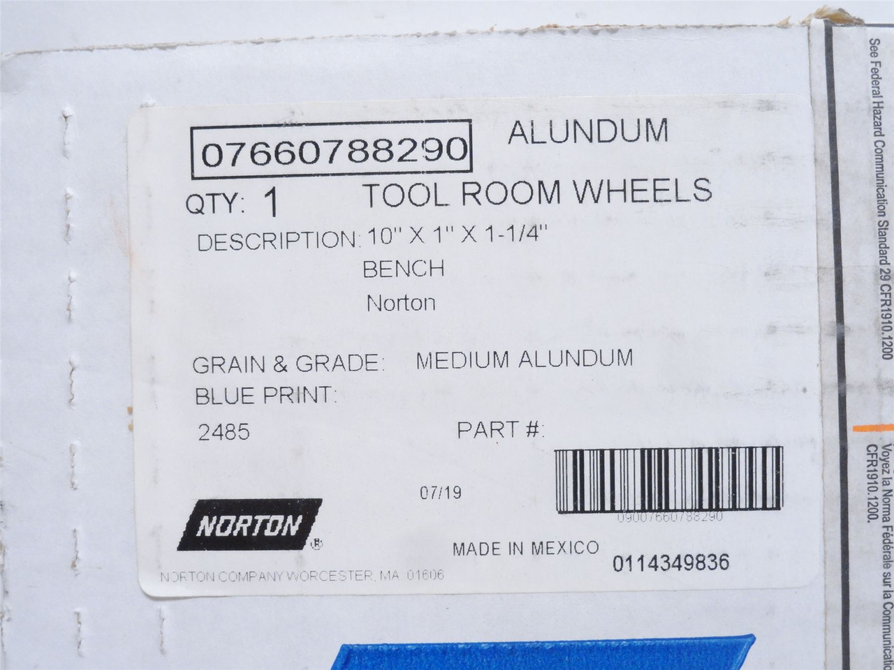 Norton 7660788290; Straight Grinding Wheel 80 Grit; 10"OD