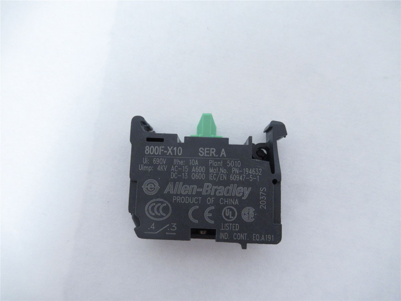 Allen-Bradley 800F-X01; Contact Block 1 NO 10A 600V