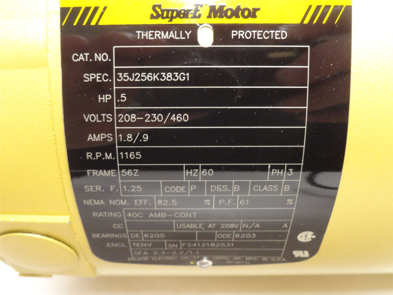 Baldor 10-186841; AC Motor; 1/2HP; 208-230/460V; 1165RPM; 3PH