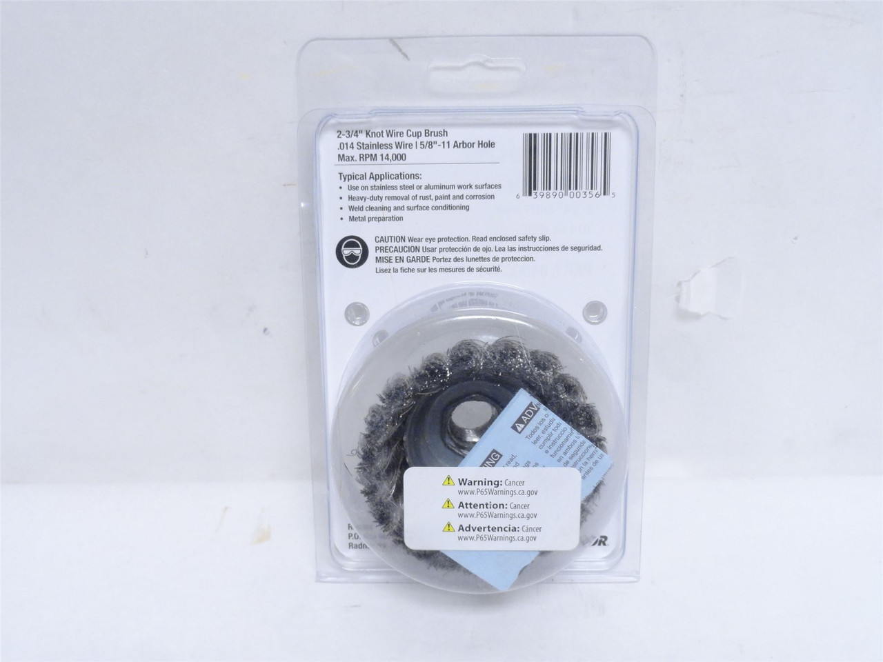 Radnor 64000356; Knot Wire Cup Brush; SS;  2-3/4" x 5/8"-11