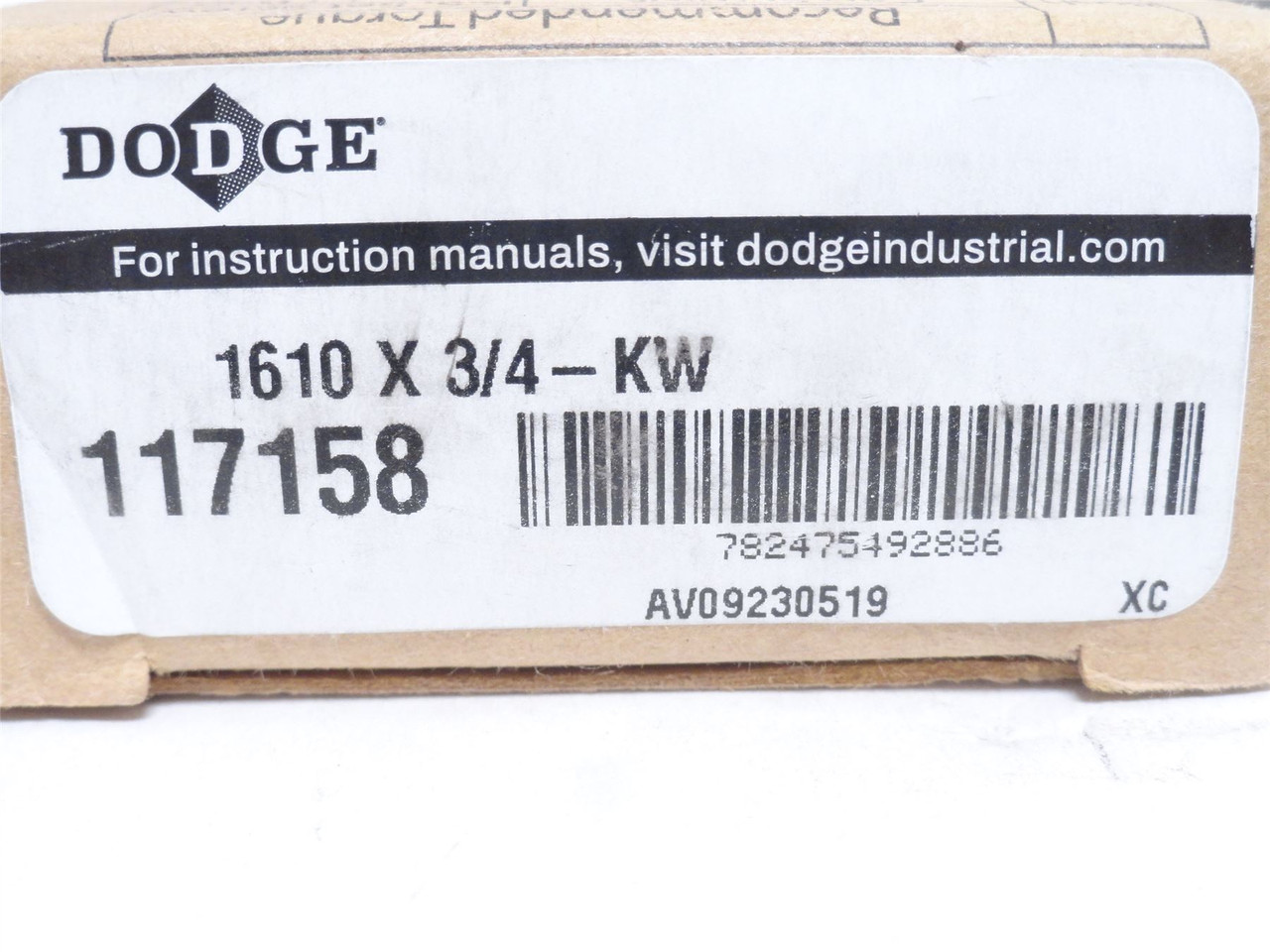 Dodge 1610x3/4-KW; Taper Lock Bushing 117158; 3/4"ID