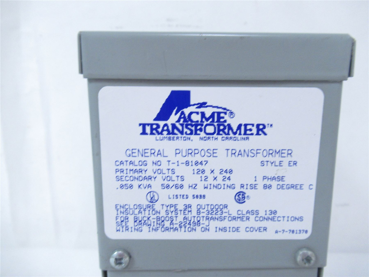 Acme Transformer T181047; Transformer 120x240V 50/60Hz 1-Ph