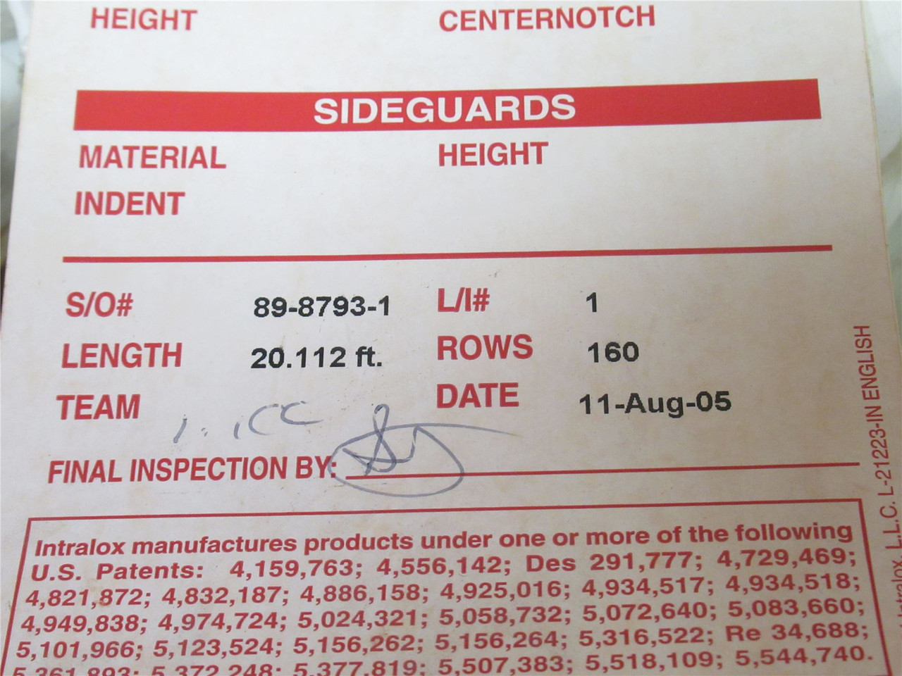 Intralox SER2200-8-20; Side Flexing Belt; 8" Wide x 20' Long
