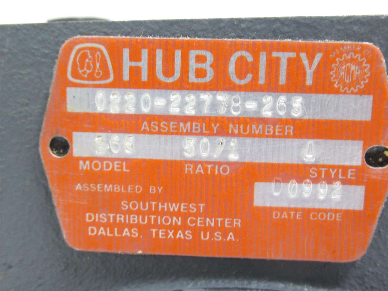 Hub City 0220-2278; Gear Reducer; 50:1 Ratio; Model: 265