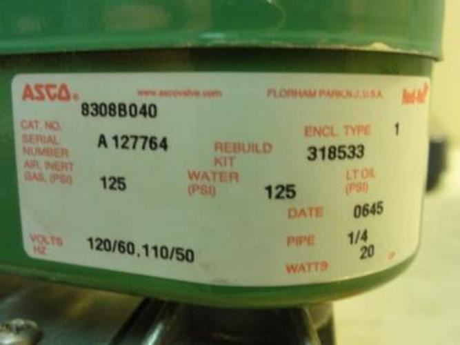 Asco 8308B40; Solenoid Valve; 3-Way; 1/4" NPT