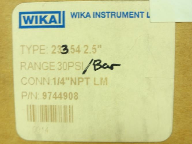 Wika 233.54 2.5"; Pressure Gauge; 1/4"NPT; 0-30PSI; 2.5"Face