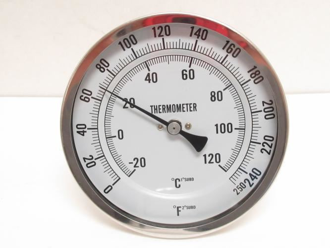 Industry-Std 1NGE8; Analog Thermometer; 5" SS Dial; 0-250Deg F
