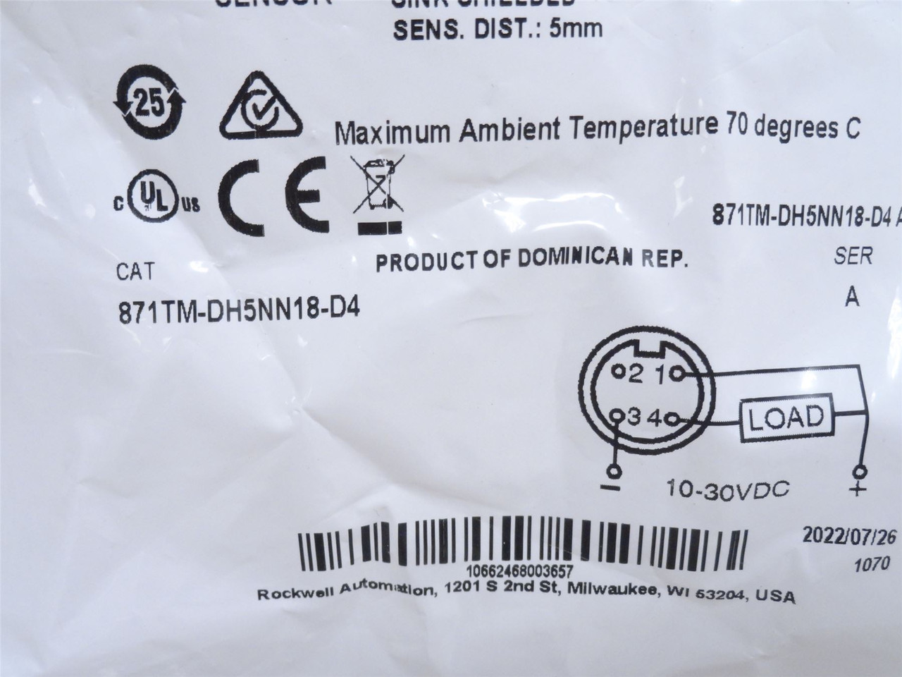 Allen-Bradley 871TM-DH5NN18-D4; Prox Sensor; 10~30VDC; 200mA