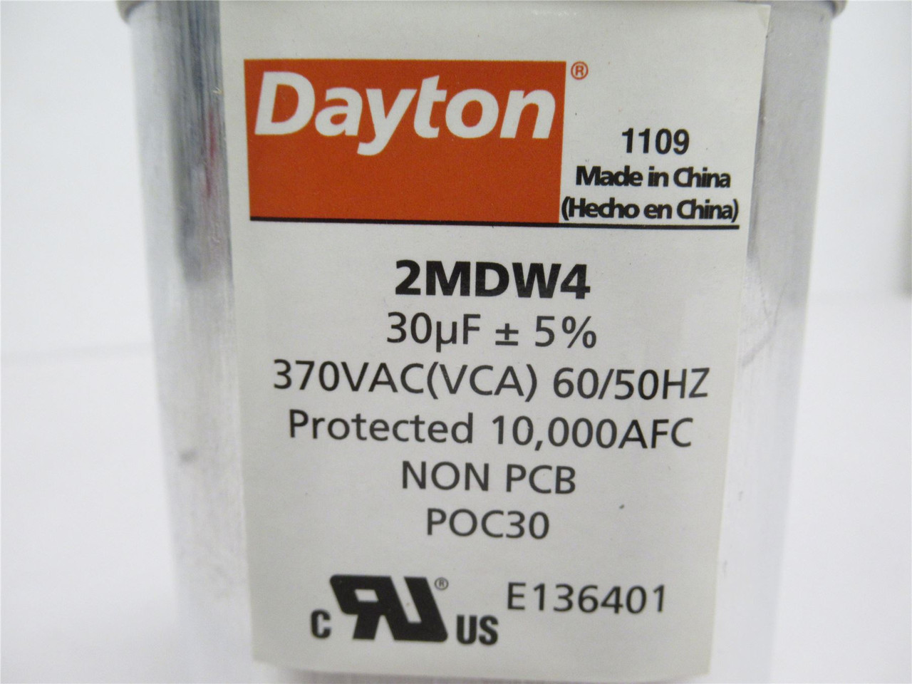 Dayton 2MDW4; Run Capacitor; 30 MFD; 370 VAC; Oval