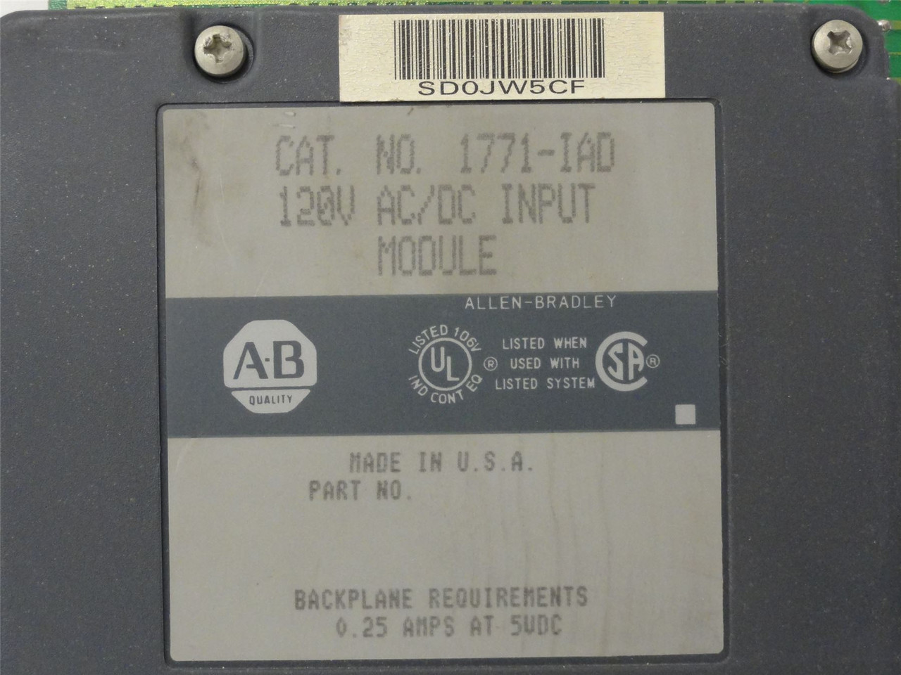 Allen-Bradley 1771-IAD; Input Module; 120VAC/DC