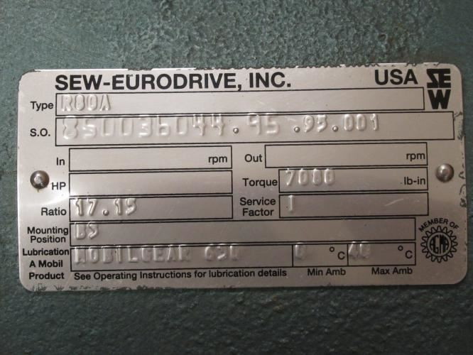 SEW R80A; Parallel Helical Gear Drive; 17.15:1 Ratio