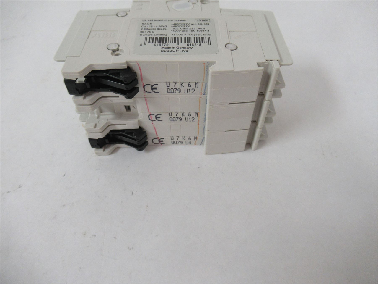 ABB S203UPK6; Circuit Breaker 3P 6A Din Rail Mount