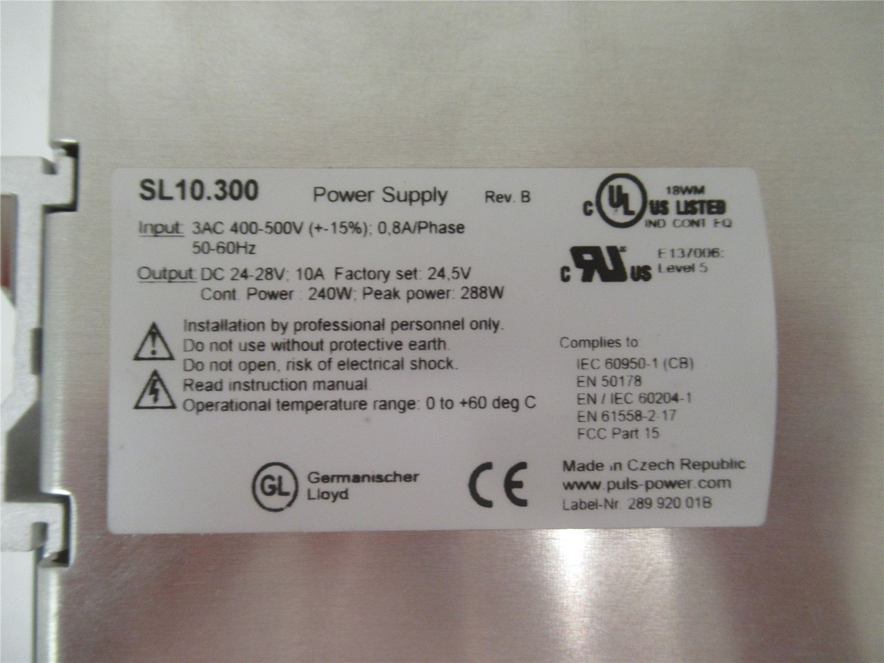 PULS SL10.300; Power Supply 480AC IN 24VDC OUT 10A