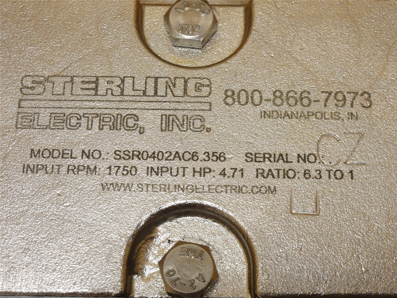 Sterling SSR0402AC6.356; Inline Reducer; 6.3:1 Ratio; 4.71HP