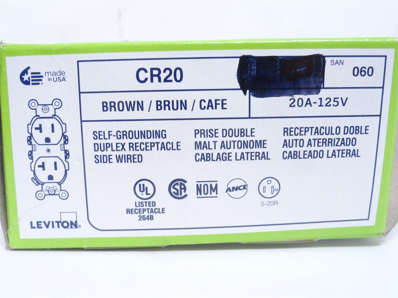 Leviton CR20; Lot-5 Duplex Receptacle 20A; 125VAC; 2P; 3-Wire