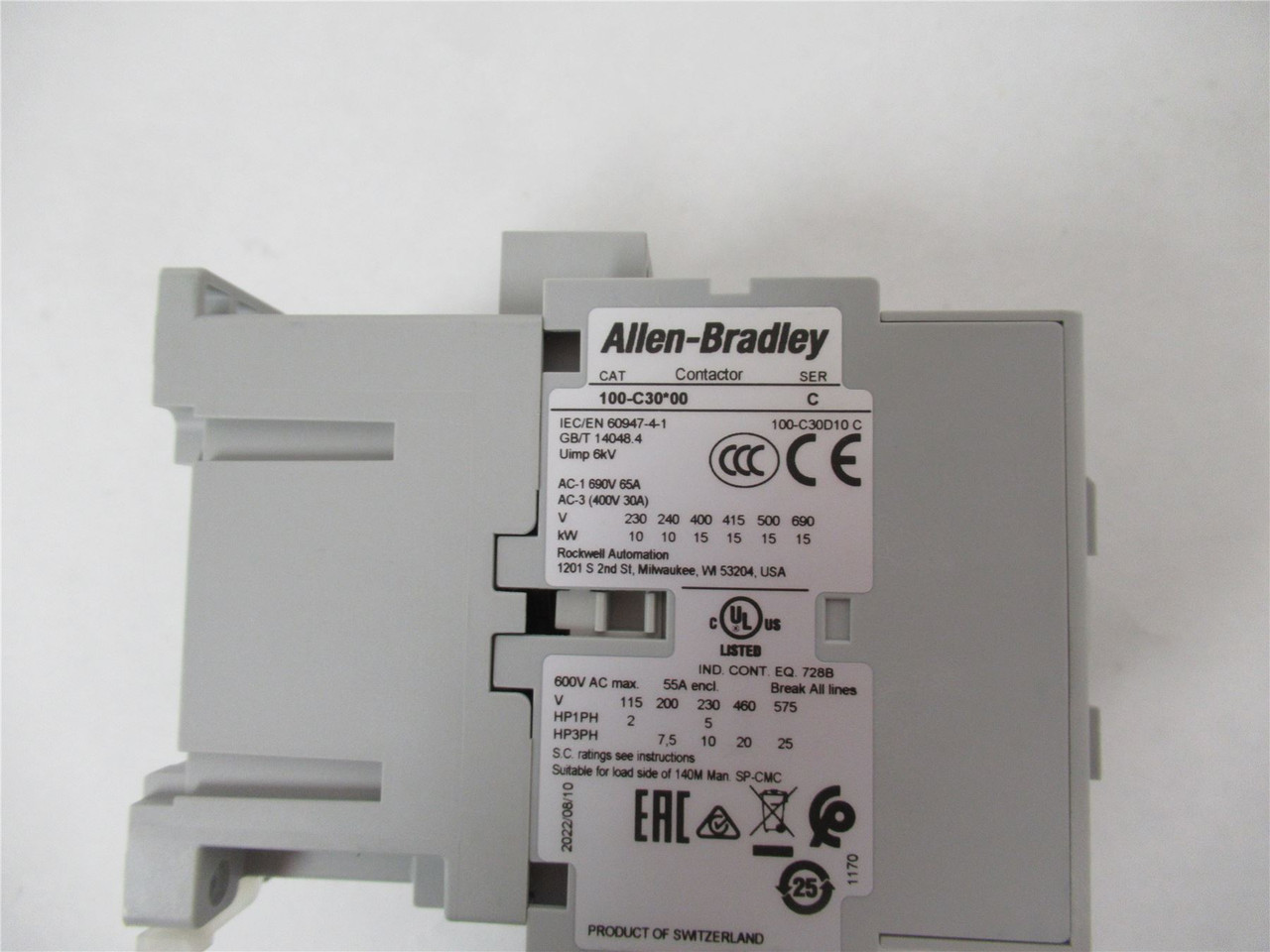 Allen-Bradley 100-C30D10; Contactor 30A 3P Coil: 120VAC