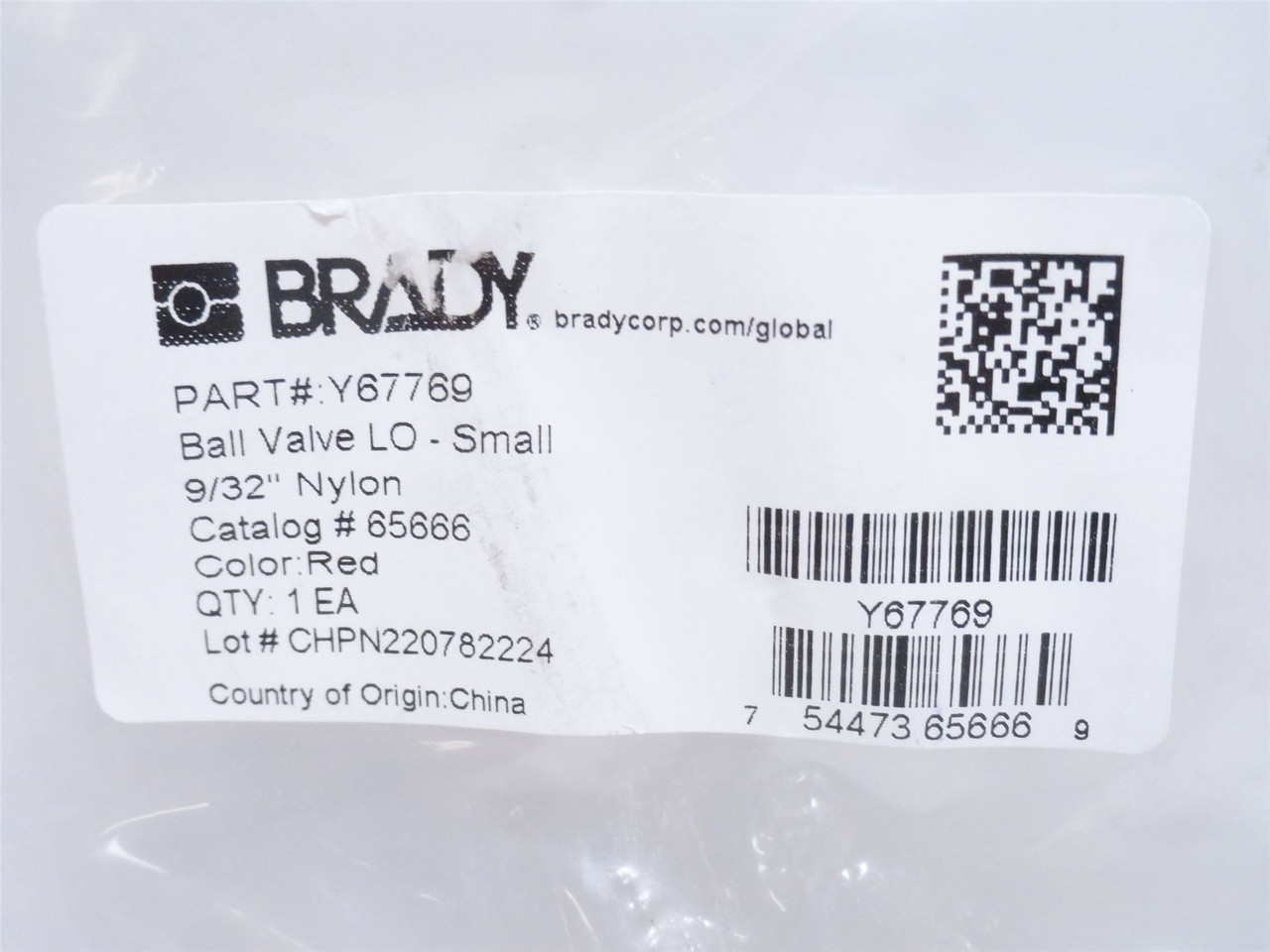 Brady Y67769; Ball Valve Lockout 65666; Quarter Turn Handle