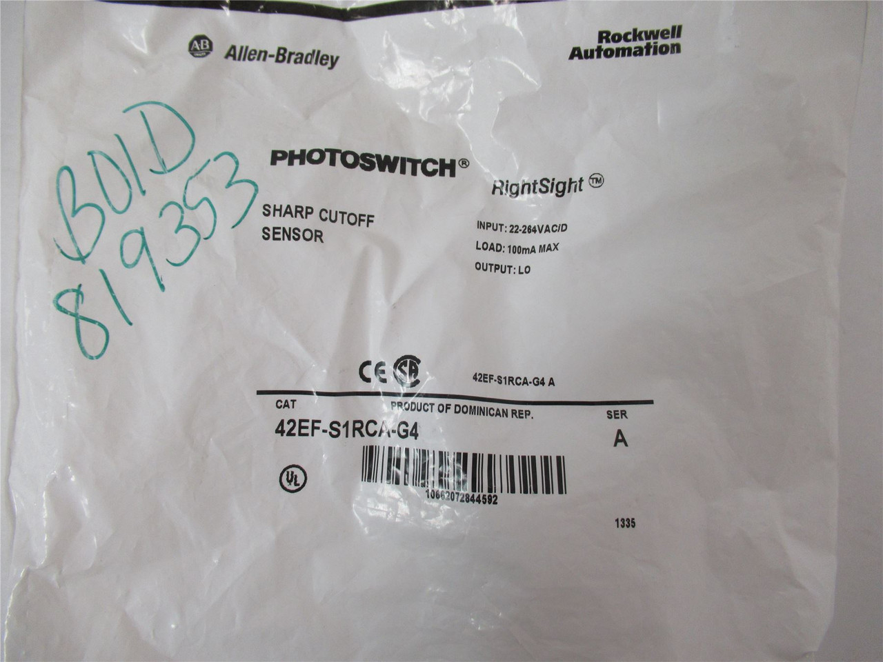 Allen-Bradley 42EF-S1RCA-G4; Photoswitch21.6-264 V 100mA 4pin