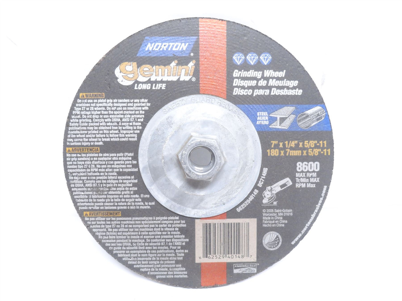 Norton 66252940148; Lot-3; Depressed Center Wheel Grinder Disk