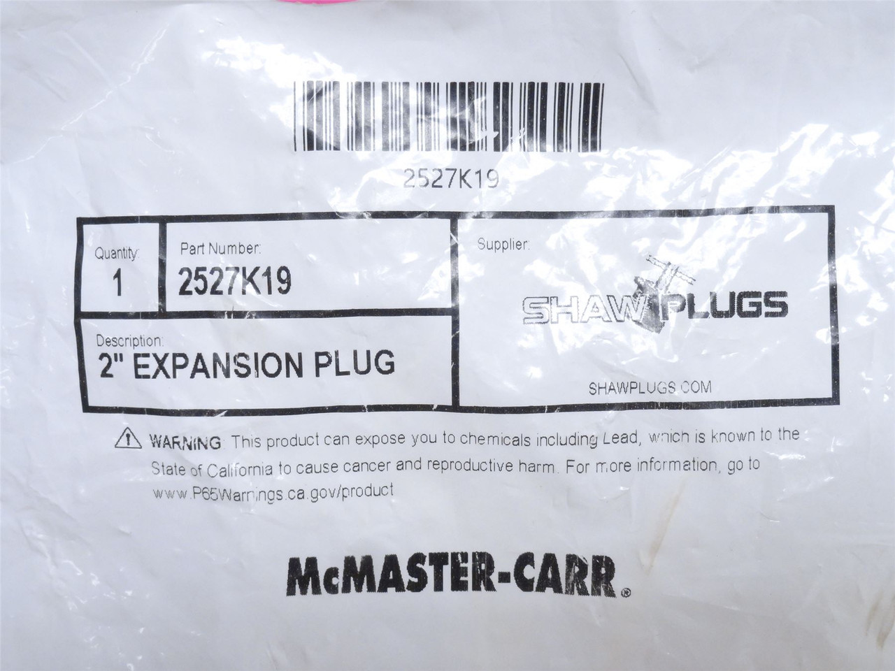 Shaw Plugs 2527L19; Mechanical Expansion Plug; Size: 2"