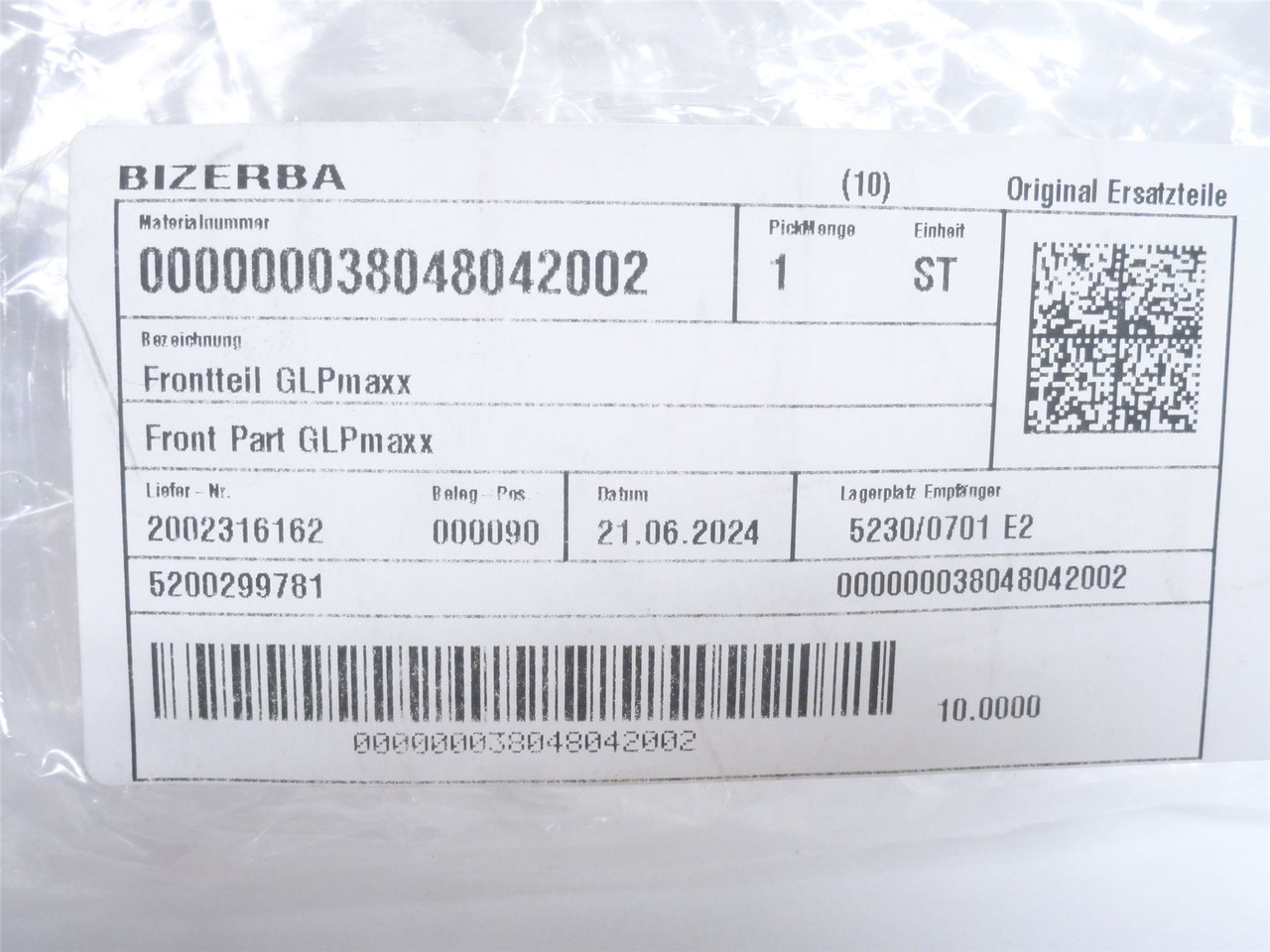 Bizerba 38048042002; Plastic Front Panel GLPmaxx