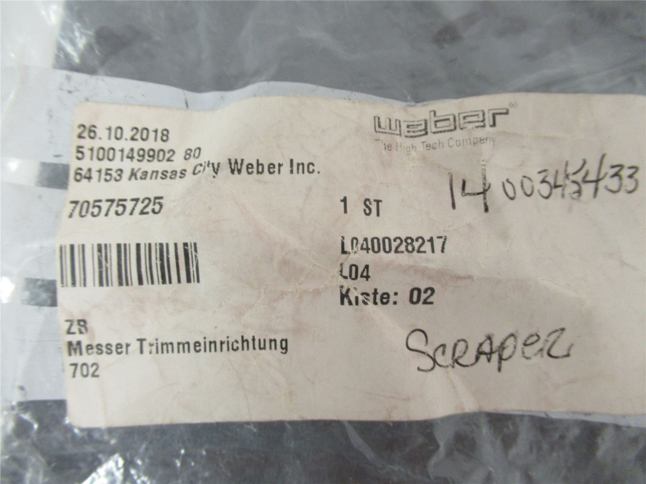 Weber Slicer 70575725; Slicer Scraper