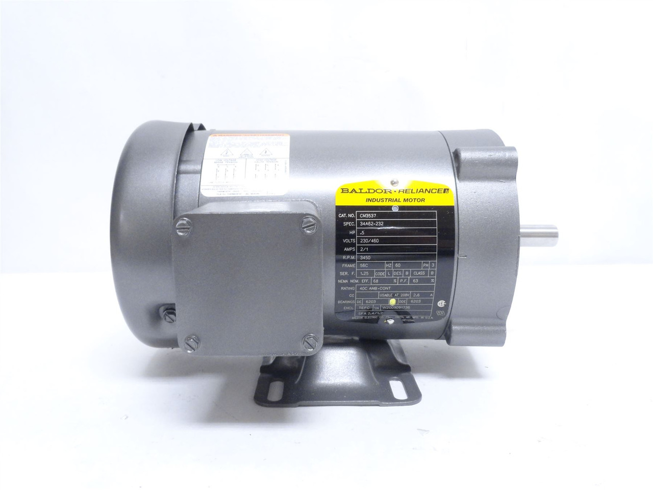 Baldor CM3537; AC Motor; 1/2HP; 230/460V; 3450RPM; 3-Phase