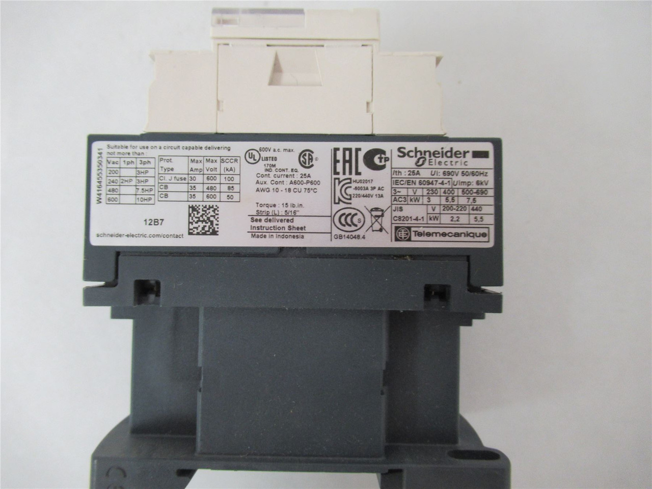 Schneider LC1D12; Contactor 12A 440V 3-P Coil: 24VAC