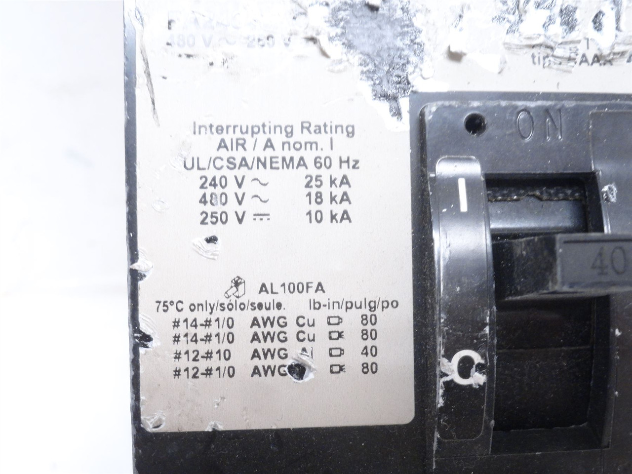 Square D FA24040AC; Circuit Breaker; 40A; 2P; 240/480VAC