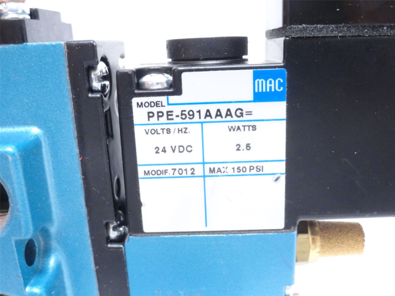 MAC 912B-PP-591AAAG; Solenoid Valve Assy; 25-150PSI; 24VDC