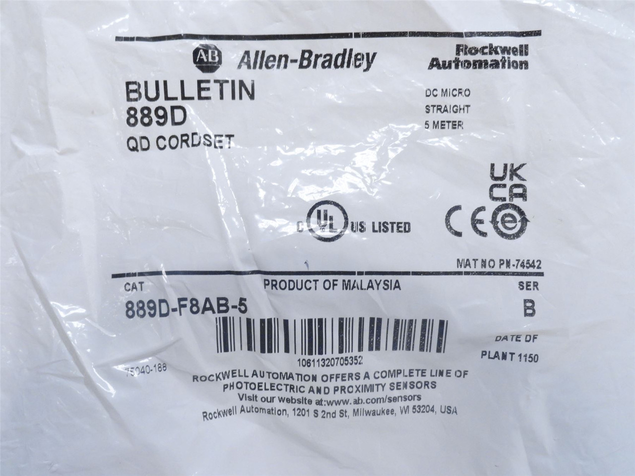 Allen-Bradley 889D-F8AB-5; Connector Cable; 8-Pin QD 5meter