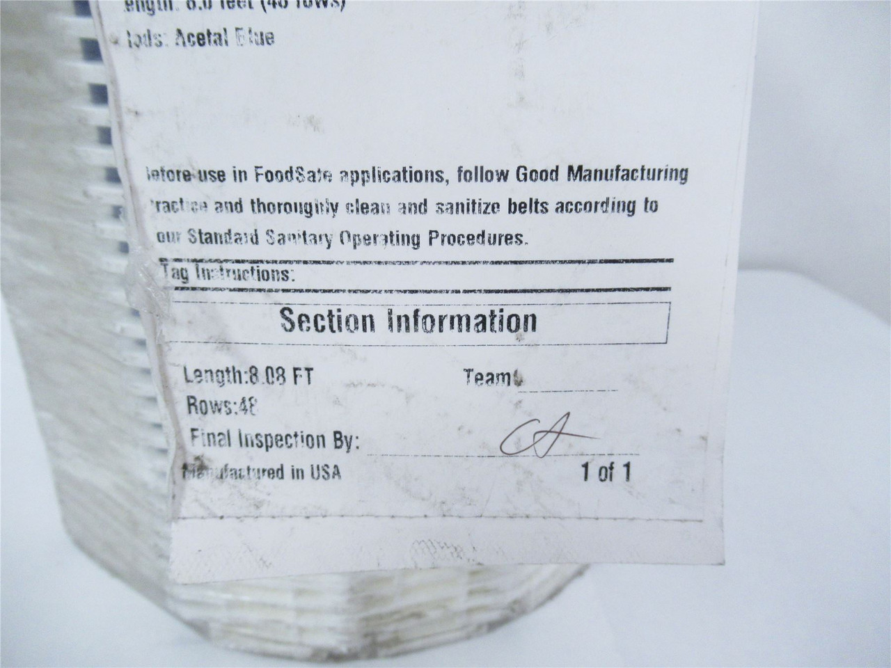 Intralox 415138; Belt Series 400 11.9"W 8'L 48 Rows