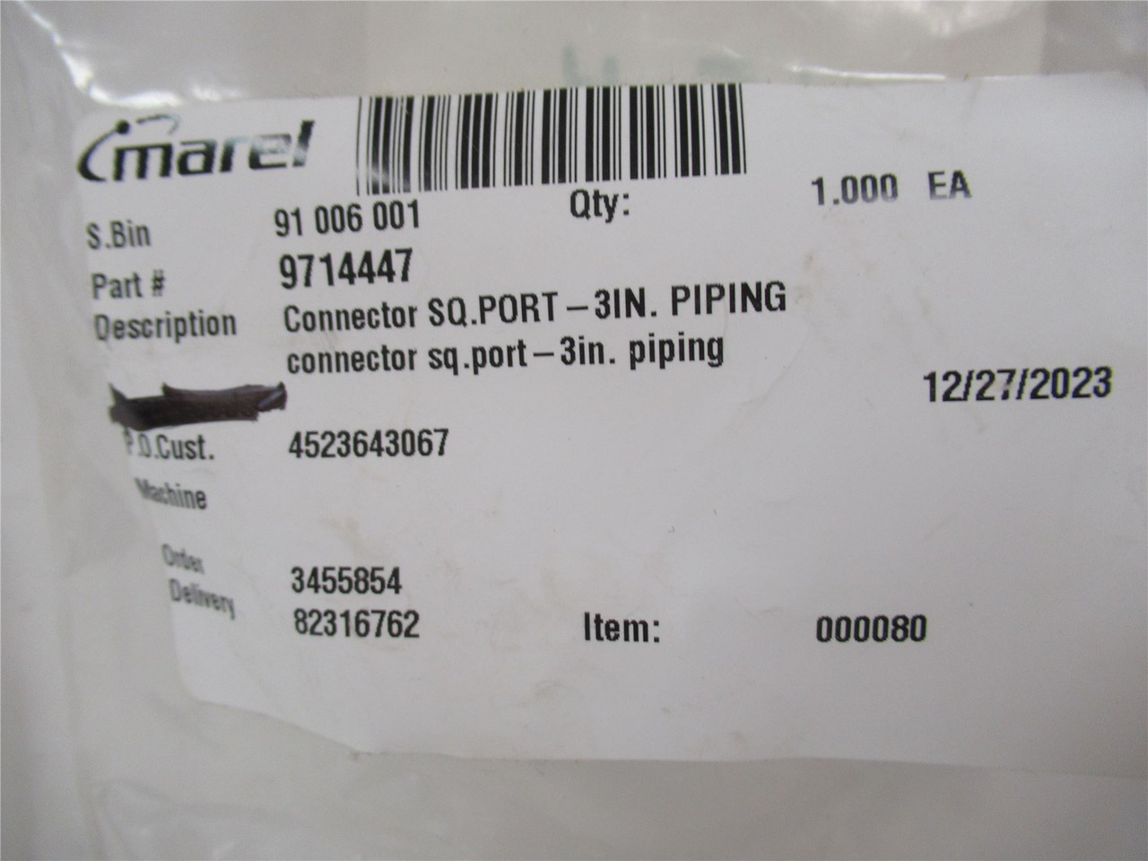 Marel 9714447; Piping Connector 3"