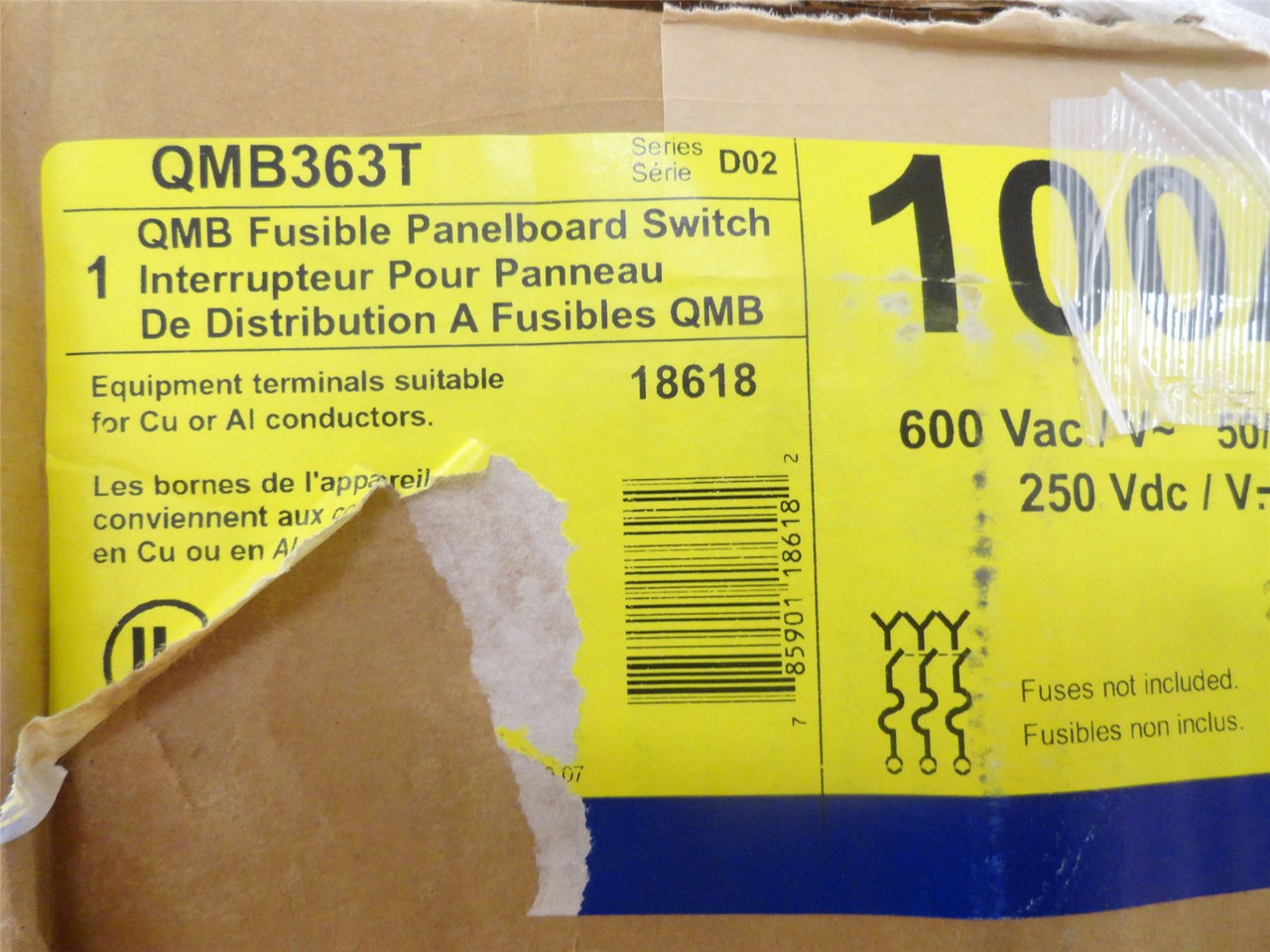 Square D QMB363T; Fused Switch; 2 Module; 3PST; 100A; 600VAC