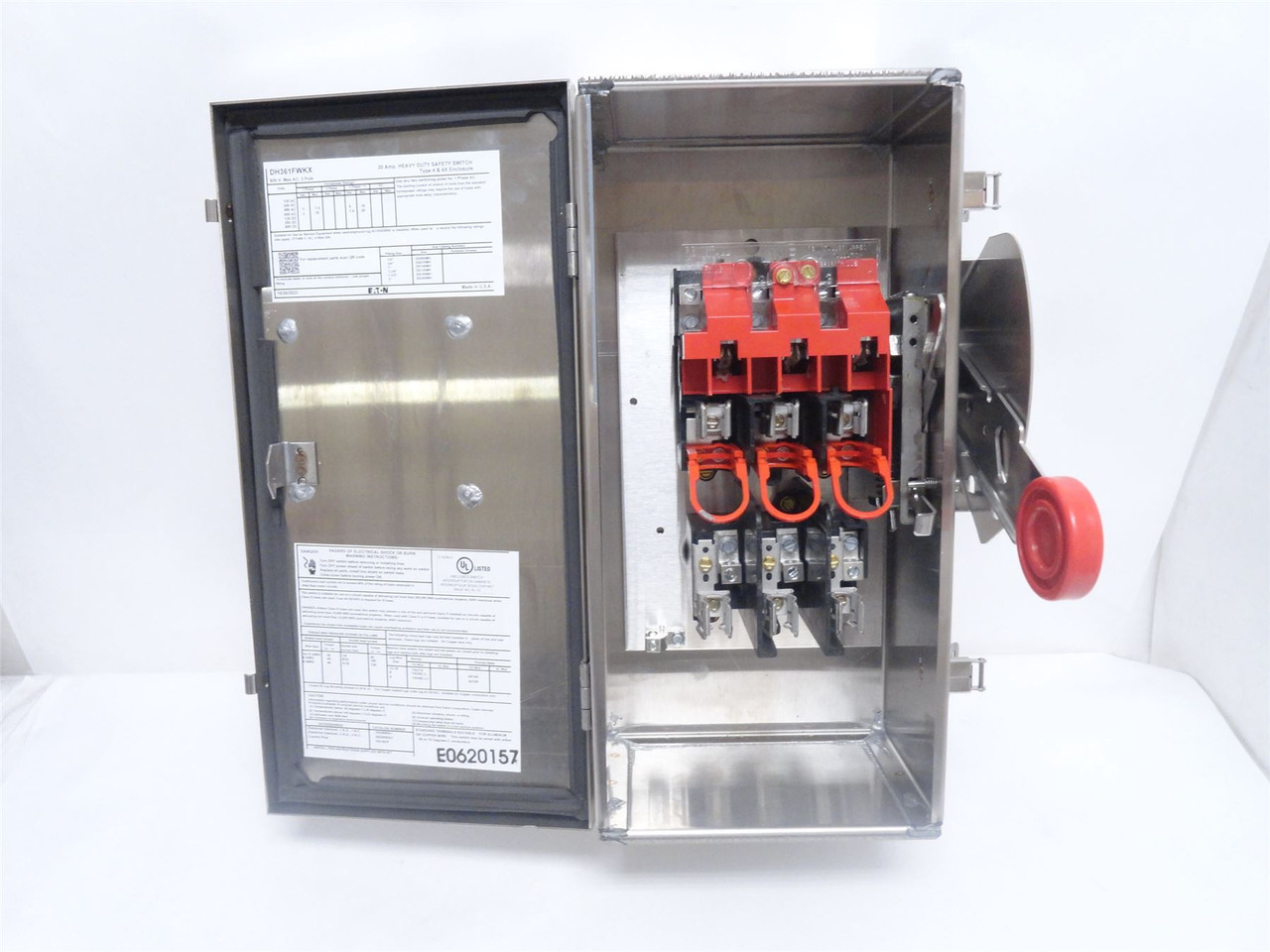 Eaton DH361FWKX; Fused Safety Switch; 30A; 600VAC; 3-Pole