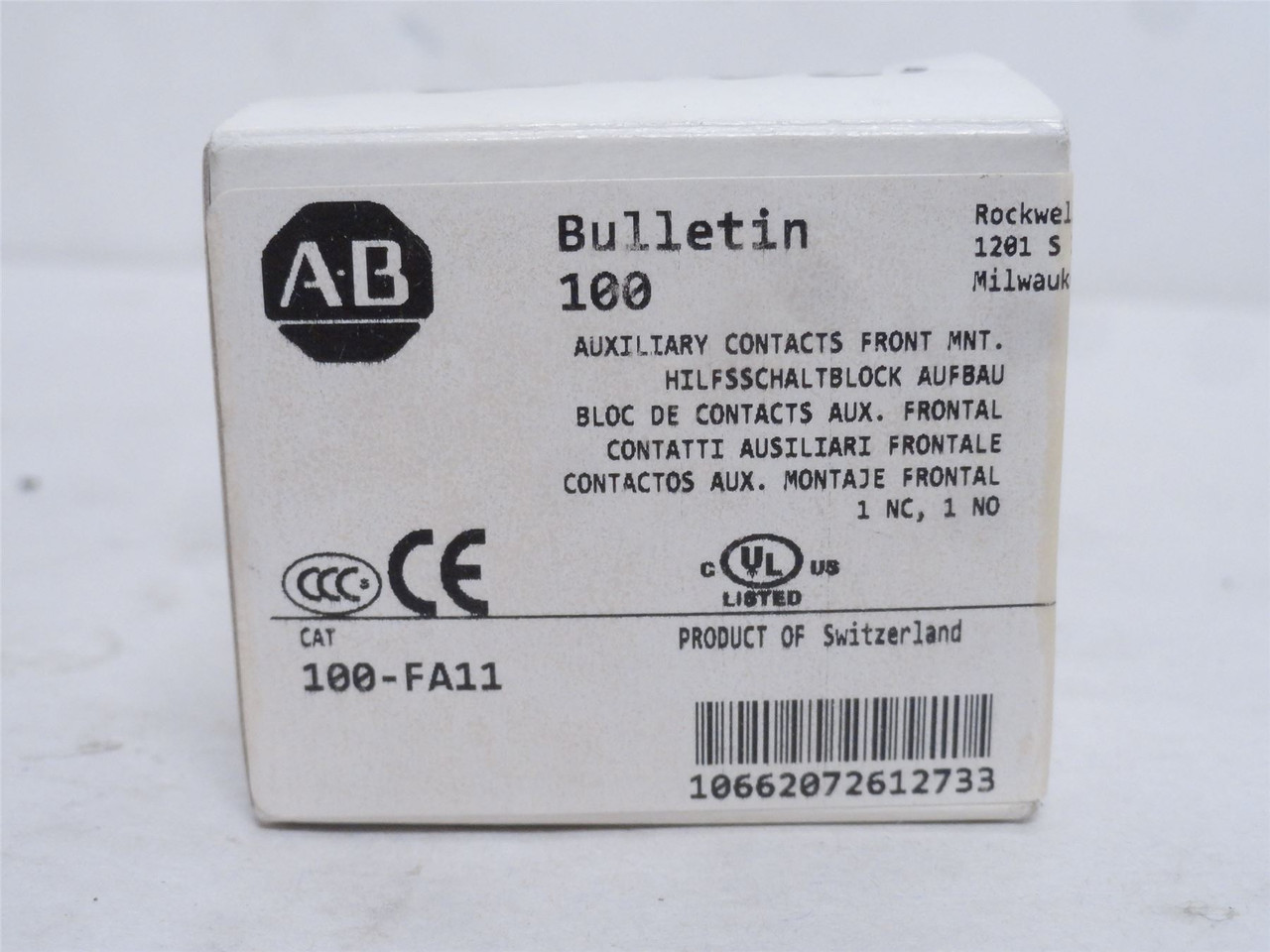Allen-Bradley 100-FA11; Auxiliary Contact Block; 1-NO/1-NC
