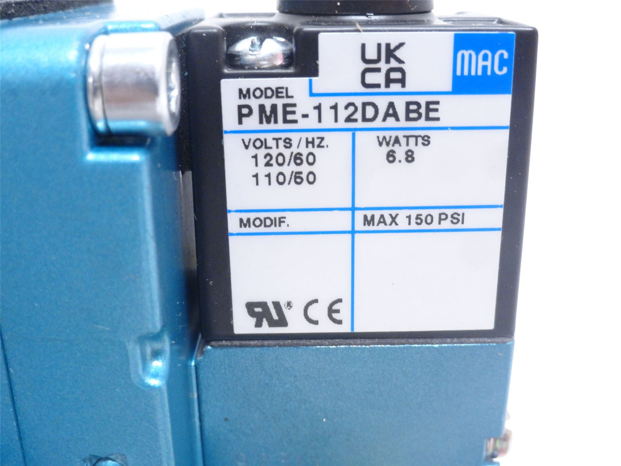 MAC 6511B-311-PM-112DA; Solenoid Valve; 0-150PSI; 110/120VAC