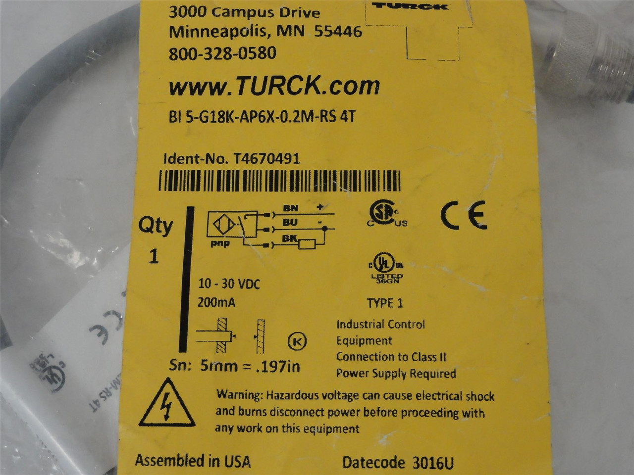 Turck T4670491; Proximity Sensor; BI 5-G18K-AP6X-0.2M-RS 4T