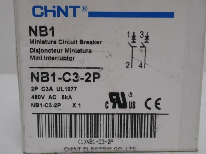 Chint NB1-C3-2P; Circuit Breaker; 3A; 2P; 480VAC; 5kA