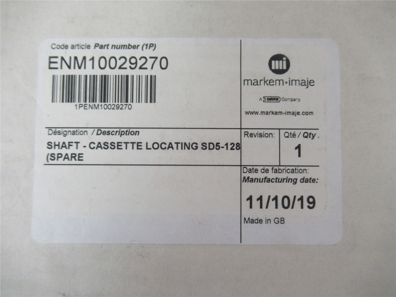 Markem ENM10029270; Shaft Cassette Locating SD5-128