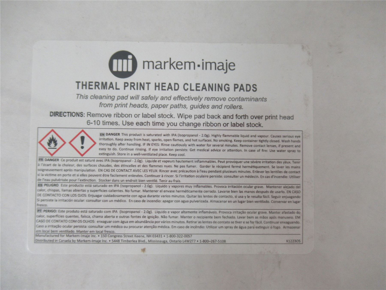 Markem 5824658; Printhead Cleaning Pads -Sealed Box