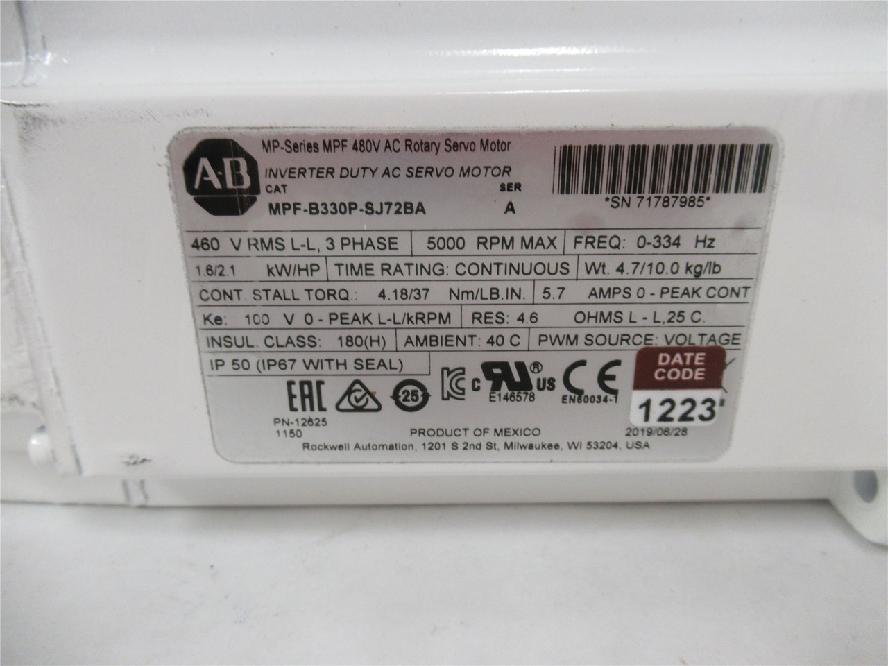 Allen-Bradley MPFB330PSJ72BA/A; Servo Motor 480V AC